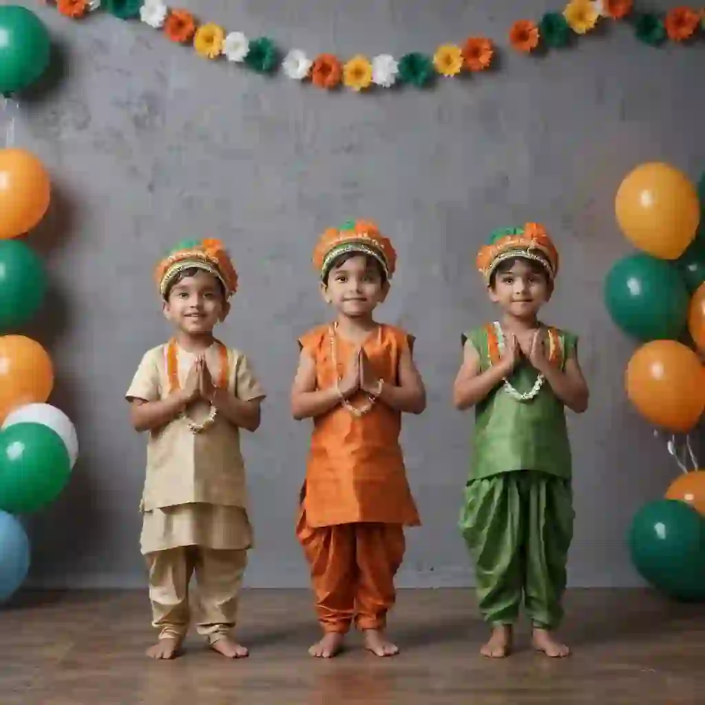 Traditional Kids Trio with Tricolor Theme for Independence Day